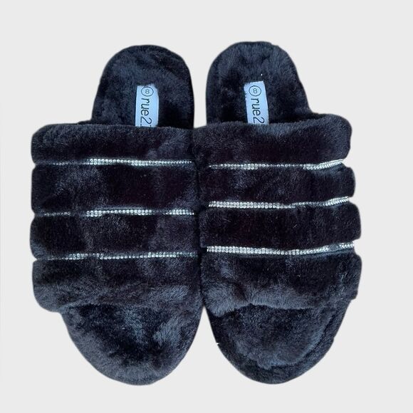 Black Faux Fur Slippers Rue21 | Women’s Size 8 - Picture 2 of 9